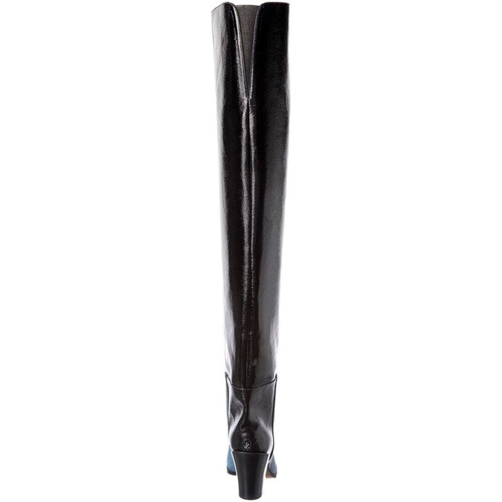 Jimmy Choo Maceo 85 Denim & Leather Over-The-Knee Boot, Blue - Picture 3 of 5